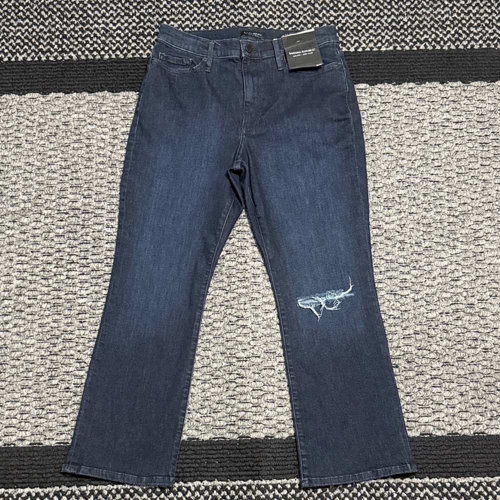 Banana Republic Mid Rise Crop Flare Jeans Women’s 30 Dark Wash Stretch Denim NWT